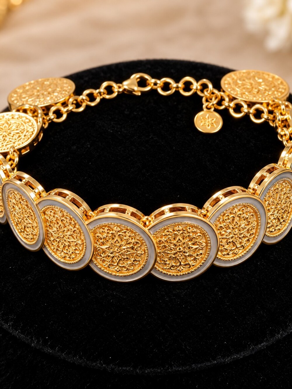 22K Gold Plates  Dubai Jewelry Gold Disc Link Bracelet - Women Jewelry